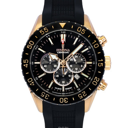 Reloj Festina F20516-2 para hombre, cronógrafo de cerámica, correa de caucho, esfera negra, cuarzo, 100 m