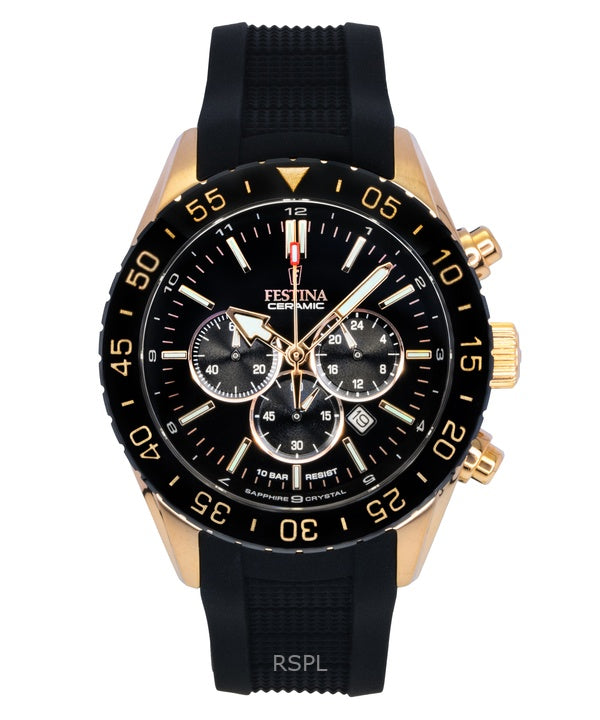 Reloj Festina F20516-2 para hombre, cronógrafo de cerámica, correa de caucho, esfera negra, cuarzo, 100 m