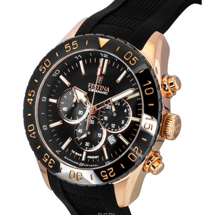 Reloj Festina F20516-2 para hombre, cronógrafo de cerámica, correa de caucho, esfera negra, cuarzo, 100 m