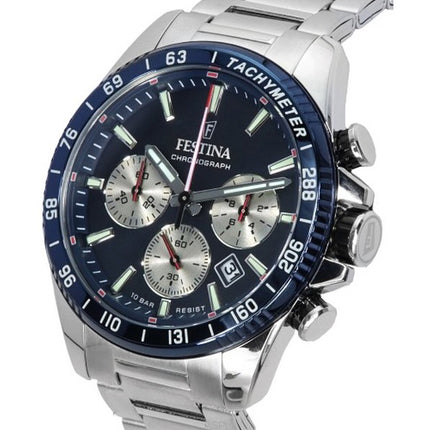 Festina Timeless Cronógrafo Acero inoxidable Esfera azul F20560-2 F205602 100M Reloj para hombre