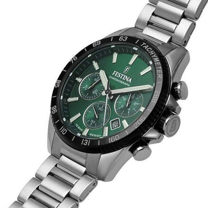 Reloj Festina Timeless Cronógrafo de acero inoxidable con esfera verde y cuarzo F20560-4 100M para hombre