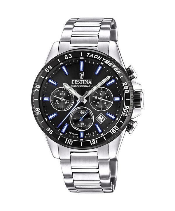 Reloj Festina Timeless Cronógrafo de acero inoxidable con esfera negra y cuarzo F20560-5 100M para hombre