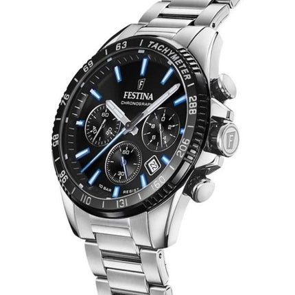 Reloj Festina Timeless Cronógrafo de acero inoxidable con esfera negra y cuarzo F20560-5 100M para hombre