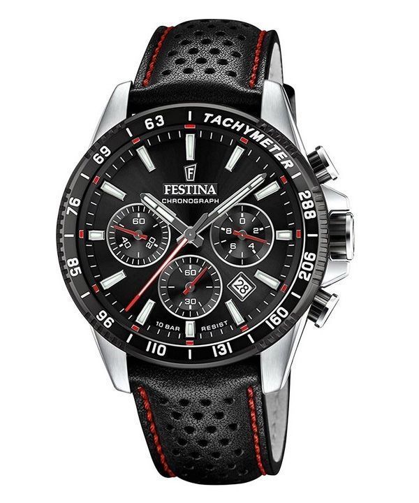 Festina Timeless Cronógrafo Correa de piel Esfera negra Cuarzo F20561-4 100M Reloj para hombre