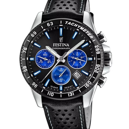 Festina Timeless Cronógrafo Correa de piel Esfera negra Cuarzo F20561-6 100M Reloj para hombre