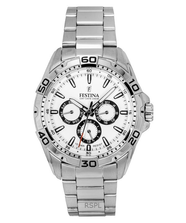 Reloj Festina F20623-1 de cuarzo multifunción con esfera blanca de acero inoxidable para hombre (100 m)