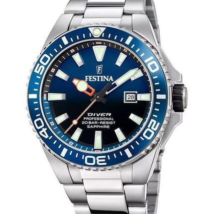 Festina The Originals Reloj de buceo de cuarzo con esfera azul y acero inoxidable F20663-1 200M para hombre