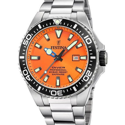 Reloj Festina Diver de acero inoxidable con esfera naranja y cuarzo F20663-4 200M para hombre