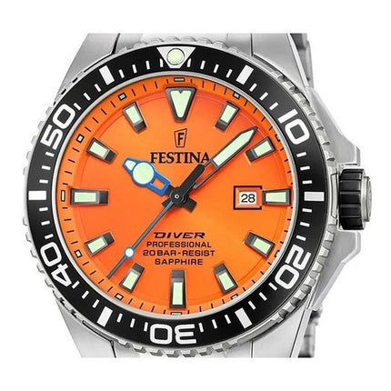 Reloj Festina Diver de acero inoxidable con esfera naranja y cuarzo F20663-4 200M para hombre