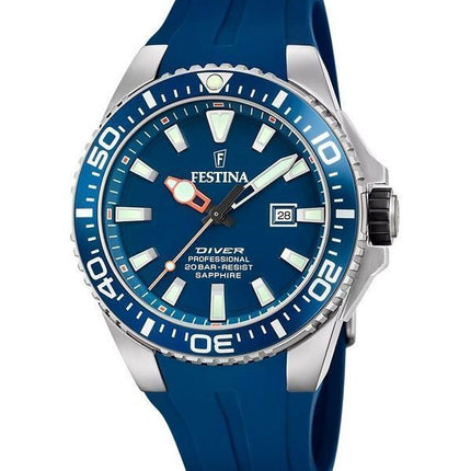Festina The Originals Reloj de buceo de cuarzo con esfera azul y correa de caucho F20664-1 200M para hombre
