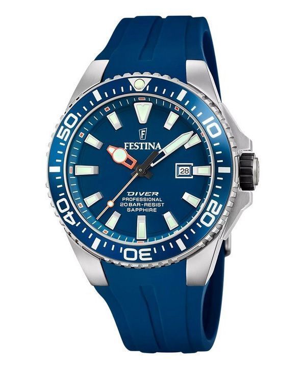 Festina The Originals Reloj de buceo de cuarzo con esfera azul y correa de caucho F20664-1 200M para hombre
