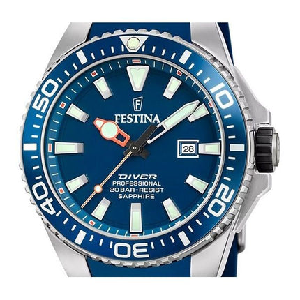 Festina The Originals Reloj de buceo de cuarzo con esfera azul y correa de caucho F20664-1 200M para hombre