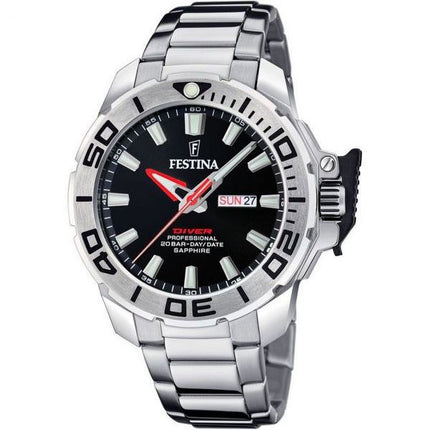 Reloj Festina Diver de acero inoxidable con esfera negra y cuarzo F20665-4 200M para hombre