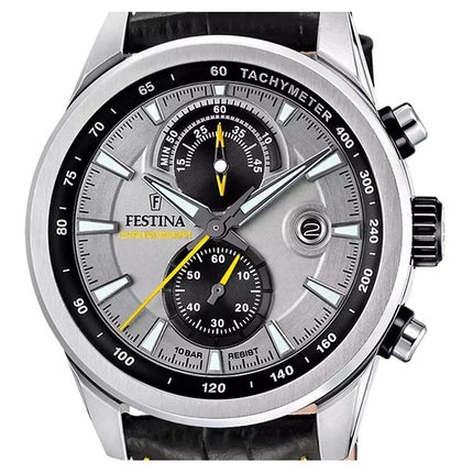 Festina Timeless Cronógrafo Correa de piel Esfera gris Cuarzo F20695-4 100M Reloj para hombre