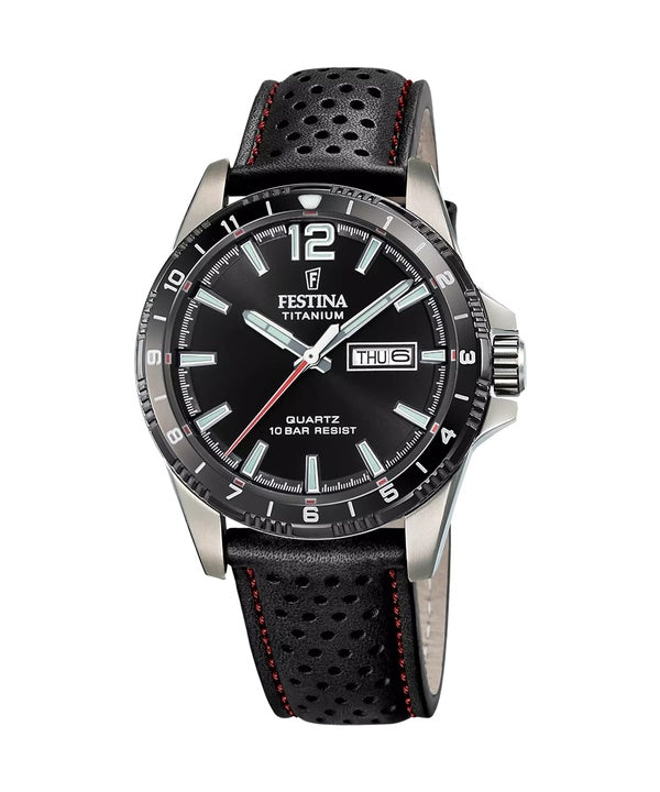 Reloj Festina F20699-4 de cuarzo con correa de piel de titanio y esfera negra para hombre, 100 m