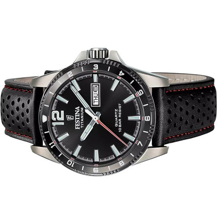 Reloj Festina F20699-4 de cuarzo con correa de piel de titanio y esfera negra para hombre, 100 m