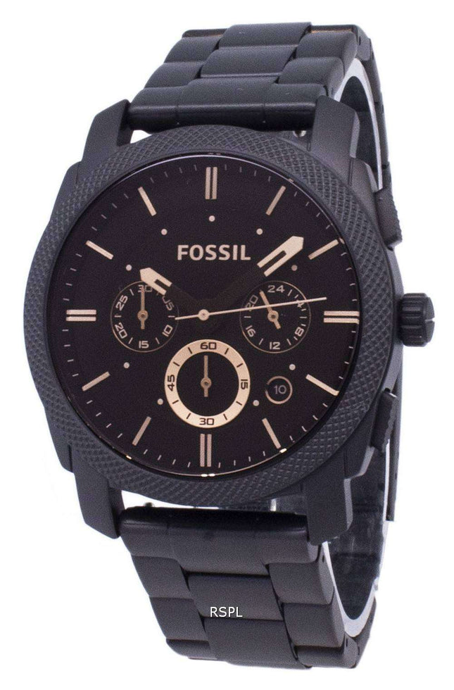 Máquina fósil tamaño mediano Cronógrafo IP negro acero inoxidable FS4682 reloj de hombres