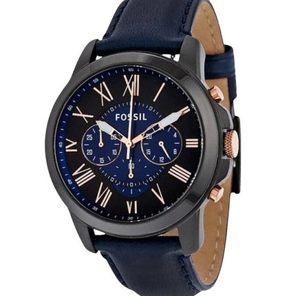 Reloj Fossil Grant cronógrafo con esfera negra y azul de cuero azul FS5061 para hombres
