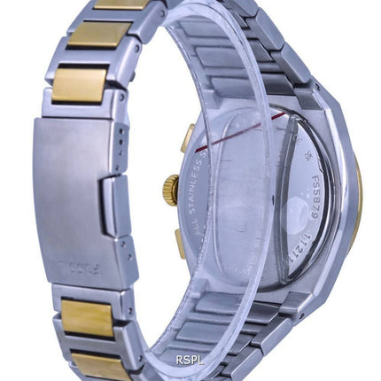 Fossil Everett Cronógrafo Dos tonos Acero inoxidable Esfera negra Cuarzo FS5879 Reloj para hombre