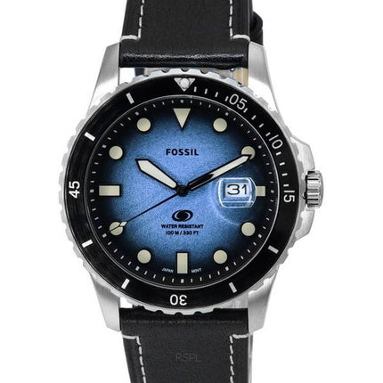 Fossil Blue Dial Black LiteHide Correa de cuero Cuarzo FS5960 100M Reloj para hombre