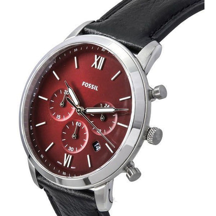 Reloj para hombre Fossil Neutra cronógrafo LiteHide negro con correa de cuero y esfera burdeos de cuarzo FS6016