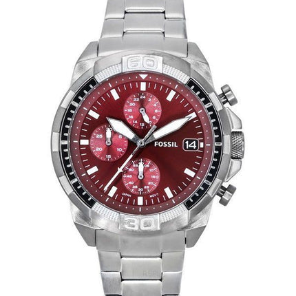 Reloj para hombre Fossil Bronson cronógrafo ahumado de acero inoxidable con esfera color burdeos y cuarzo FS6017