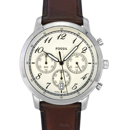 Reloj Fossil Neutra cronógrafo con correa de cuero y esfera color crema de cuarzo FS6022 para hombre