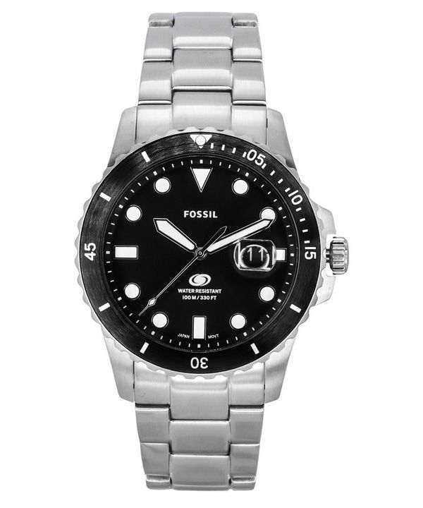 Reloj para hombre Fossil Blue Dive de acero inoxidable con esfera negra y cuarzo FS6032 100M