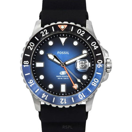 Reloj para hombre Fossil Blue GMT con correa de silicona y esfera de rayos de sol en negro y azul FS6049 100M