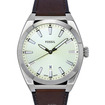 Reloj Fossil Everett de cuarzo con correa de piel y esfera color crema FS6071 para hombre