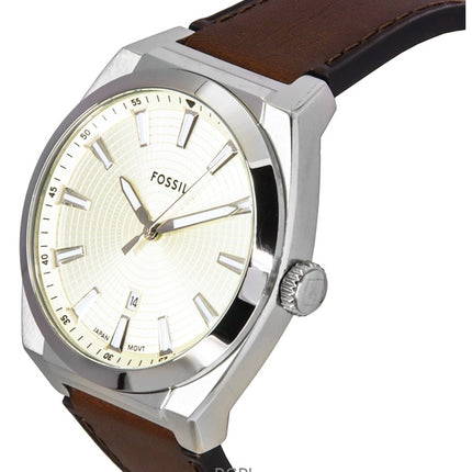 Reloj Fossil Everett de cuarzo con correa de piel y esfera color crema FS6071 para hombre