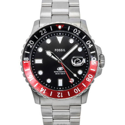 Reloj Fossil Blue GMT de acero inoxidable con esfera negra de cuarzo FS6092 100M para hombre
