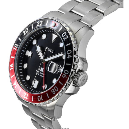 Reloj Fossil Blue GMT de acero inoxidable con esfera negra de cuarzo FS6092 100M para hombre