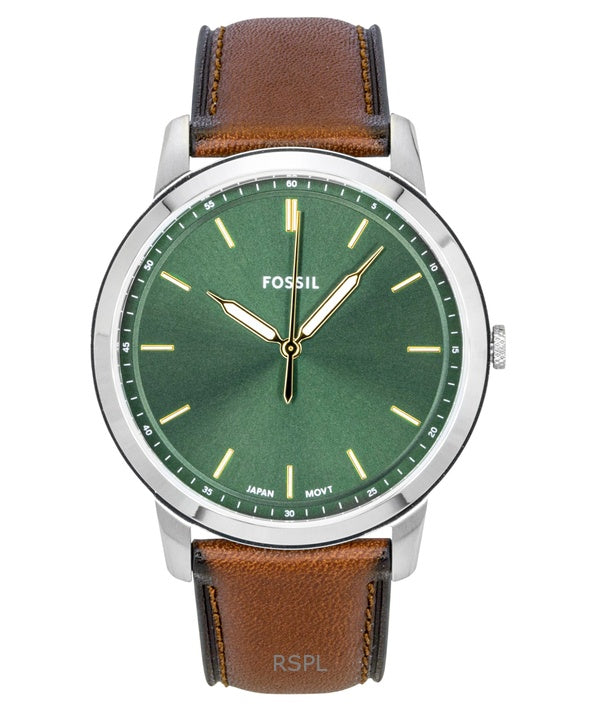 Reloj Fossil Minimalist de cuarzo con correa de cuero y esfera verde FS6094 para hombre