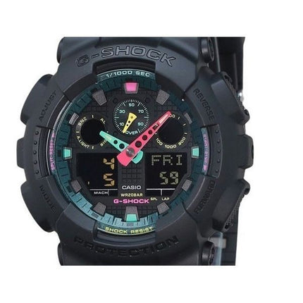 Reloj Casio G-Shock analógico digital serie con detalles fluorescentes múltiples correa de resina esfera negra cuarzo GA-100MF-1