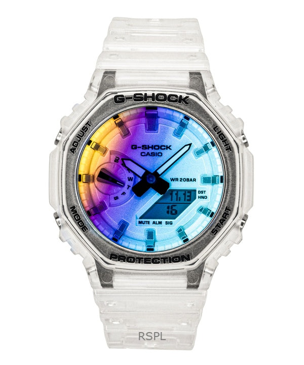 Reloj Casio G-Shock analógico digital con correa de resina transparente y esfera multicolor de cuarzo GA-2100SRS-7A 200M para hombre