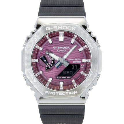 Reloj Casio G-Shock G-Steel GBM-2100A-4B para hombre, resistente al agua hasta 200 m, con correa de resina de base biológica y conexión para smartphone. Incluye esfera rosa, movimiento analógico-digital y carga solar.
