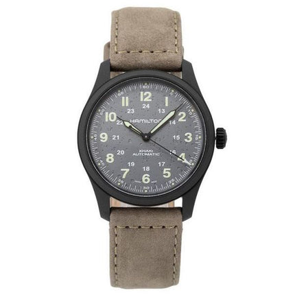 Reloj para hombre Hamilton Khaki Field con correa de cuero de titanio y esfera gris automático H70215880 100M