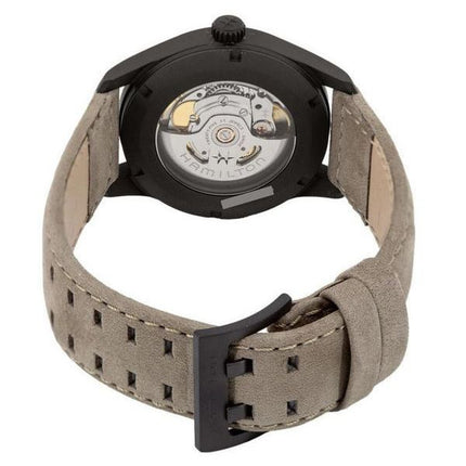 Reloj para hombre Hamilton Khaki Field con correa de cuero de titanio y esfera gris automático H70215880 100M
