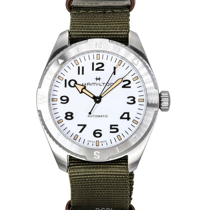 Hamilton Khaki Field Expedition Correa de tela Esfera blanca Automático H70315910 100M Reloj unisex