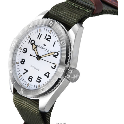 Hamilton Khaki Field Expedition Correa de tela Esfera blanca Automático H70315910 100M Reloj unisex