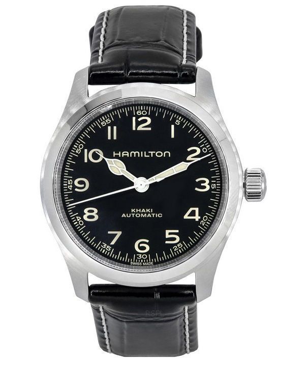 Reloj Hamilton Khaki Field Murph con correa de cuero y esfera negra automático H70405730 100M para hombre