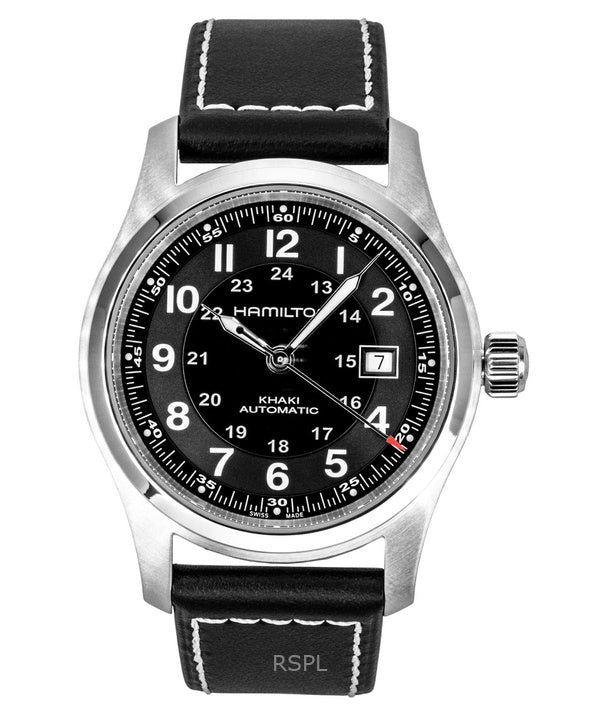 Reloj Hamilton H70605733 automático para hombre, correa de piel color caqui y esfera negra, 100 m