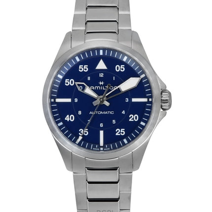 Hamilton Khaki Aviation Pilot - Reloj automático de acero inoxidable con esfera azul H76305140 100M para hombre
