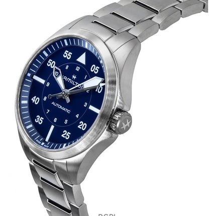 Hamilton Khaki Aviation Pilot - Reloj automático de acero inoxidable con esfera azul H76305140 100M para hombre