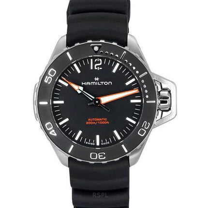 Reloj para hombre Hamilton Khaki Navy Frogman con correa de caucho y esfera negra automático Diver',s H77455330 300M