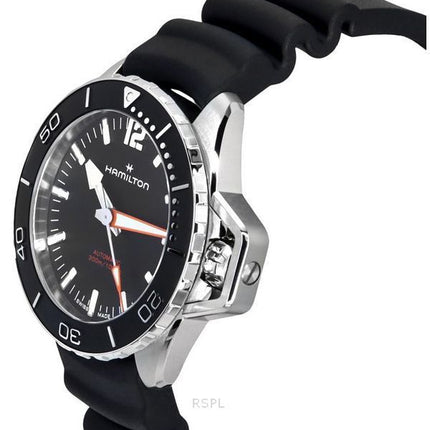 Reloj para hombre Hamilton Khaki Navy Frogman con correa de caucho y esfera negra automático Diver',s H77455330 300M