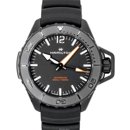 Hamilton Khaki Frogman - Reloj de buceo automático para hombre, correa de caucho, esfera negra, H77855330, 300 m