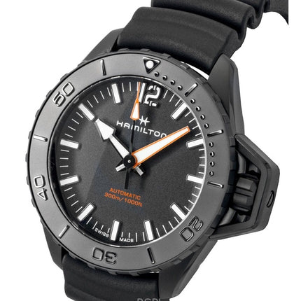 Hamilton Khaki Frogman - Reloj de buceo automático para hombre, correa de caucho, esfera negra, H77855330, 300 m