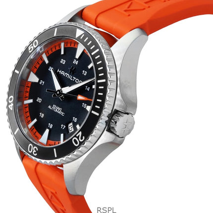 Hamilton Khaki Navy Scuba - Reloj automático para hombre, correa de caucho color naranja, esfera negra, H82395331, 100 m
